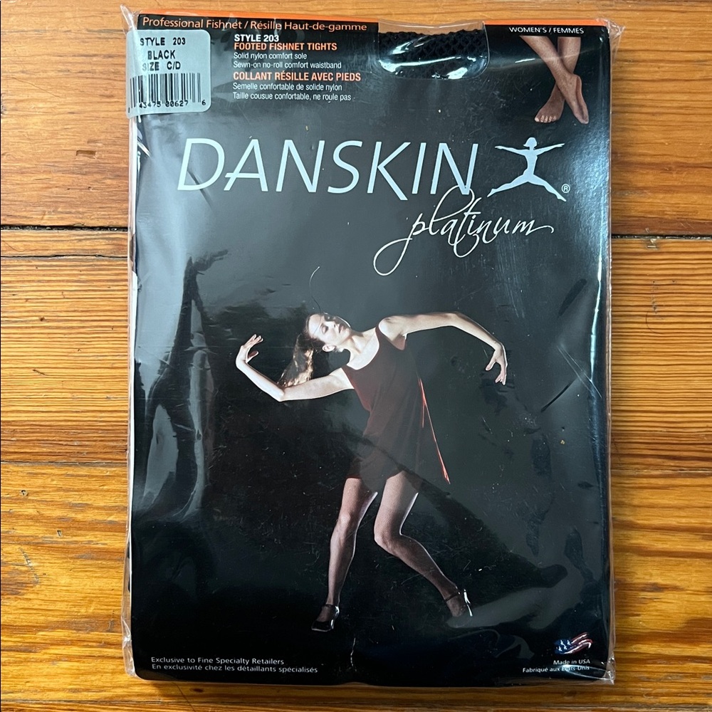 Danskin Platinum Black Footed Fishnets C/D Style 203